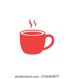 Red coffee cup with steam rising
