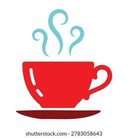 Red coffee cup with steam rising showing fresh hot drink