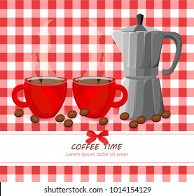 Red Coffee cups on gingham pattern Vector