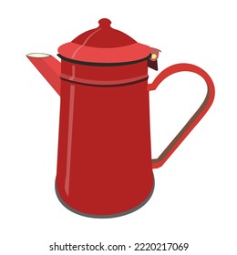 Red coffee jug, flat design of cut out coffee pot, icon milk jug