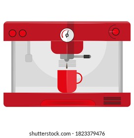 Red Coffee machine with coffee cup. Flat design vector illustration