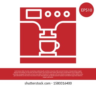 Red Coffee machine and coffee cup icon isolated on white background.  Vector Illustration