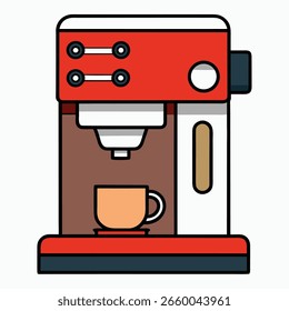 Máquina de café roja con una taza de café aislada sobre fondo blanco