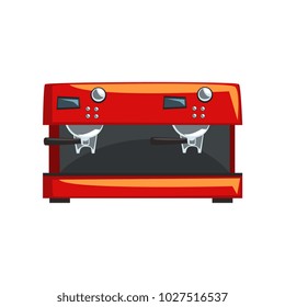 Red coffee machine, espresso coffee maker cartoon vector Illustration on a white background