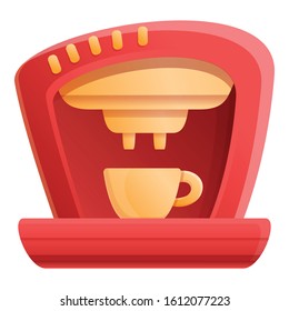 Red coffee machine icon. Cartoon of red coffee machine vector icon for web design isolated on white background