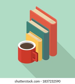 Red coffee mug with book of Stacks concept