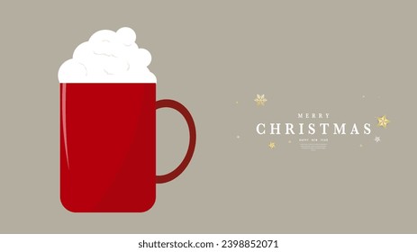 Red coffee mug with Christmas drink , Merry Christmas  and Happy New Year background ,element in Christmas holiday , Flat Modern design , illustration Vector EPS 10