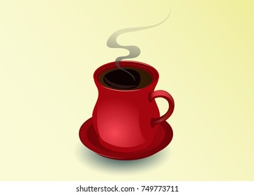 Red coffee mug with steam.