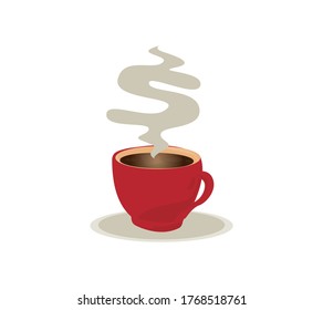 Red coffee mug with steam. coffee cup with smoke thinking business concept Vector illustration.