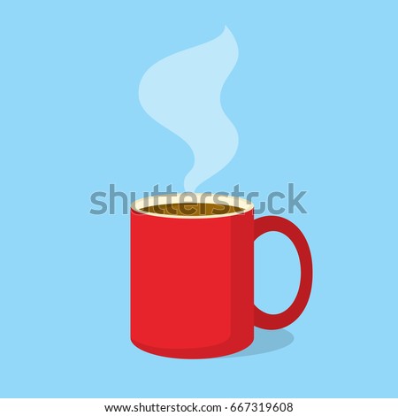 Red coffee mug with steam in flat design style. Vector illustration 商業照片 © 