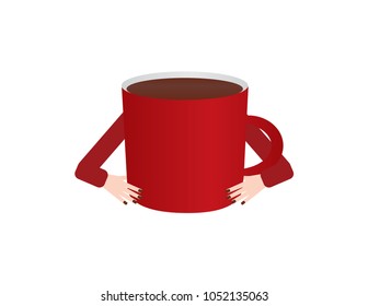 Red coffee mug with two hands 