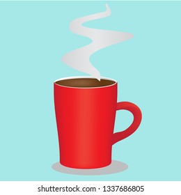 red coffee mug vector illustration.