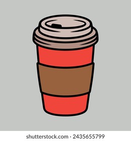Rote Kaffeepapier Tasse Vektor-Illustration in farbigem Stil auf grauem Hintergrund