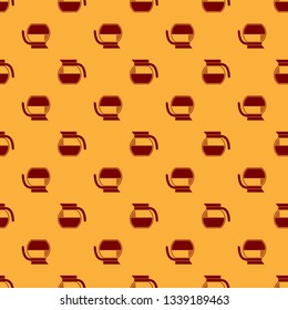 Red Coffee pot icon isolated seamless pattern on brown background. Flat design. Vector Illustration