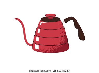 Red coffee pot. A kettle with a long spout for preparing hot aromatic coffee drinks. Flat cartoon illustration isolated on white background