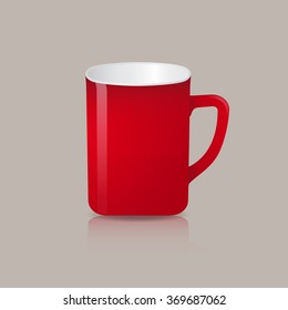 Red coffee or tea cup isolated on brown background, Vector illustration