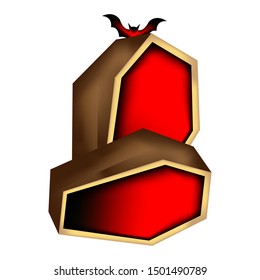 red coffin with bat. halloween template cartoon