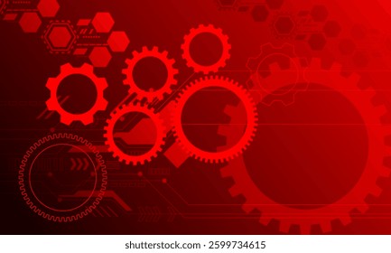 red cog and lines circuit electronic cyberspace connection with shine light abstract high technology background