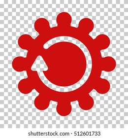 Red Cog Rotation toolbar icon. Vector pictograph style is a flat symbol on chess transparent background.