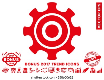Red Cogwheel icon with bonus 2017 year trend pictograph collection. Vector illustration style is flat iconic symbols, white background.