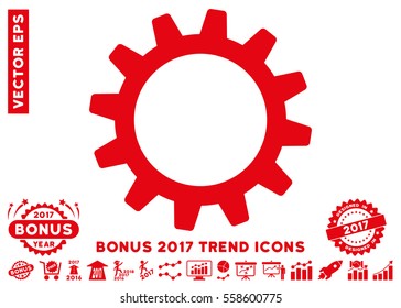 Red Cogwheel icon with bonus 2017 year trend pictograph collection. Vector illustration style is flat iconic symbols, white background.