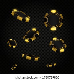 Red coins explosion. Realistic red casino poker chips flying. Gambling poker template. Casino game 3D chips. Online casino banner. 