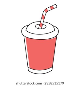 Papiertasse aus rotem Cola mit Strohhalm, einzelne Vektorgrafik