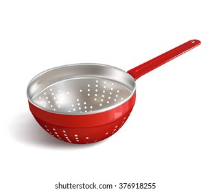 Red colander on a white background. Vector illustration.