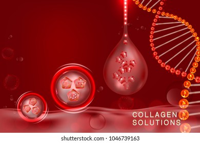 Red Collagen Serum drop, cosmetic advertising background ready to use, luxury skin care ad, Illustration vector.