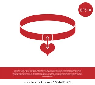 Red Collar With Name Tag And Heart Icon Isolated On White Background. Simple Supplies For Domestic Animal. Cat And Dog Care. Pet Chains. Vector Illustration