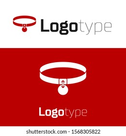 Red Collar with name tag icon isolated on white background. Simple supplies for domestic animal. Cat and dog care. Pet chains. Logo design template element. Vector Illustration
