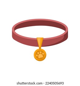 Red collar for pets vector illustration. Item for pet store, collar isolated on white background. Domestic animals concept