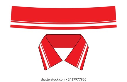 Red collar with white double line for polo shirt, jacket on white background, vector file.