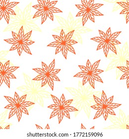 Red collected leaves on a white background with pale yellow leaves. Vector autumn seamless pattern for wallpaper, wrapping paper, packaging, wrapper, printing on fabric, textile, clothes and bags