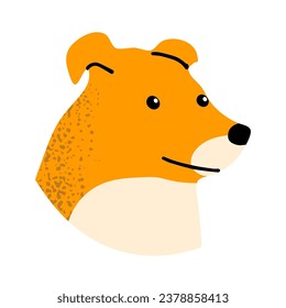 Roter kalter Hund. Porträt-Kopftier. Rutschfreundliches Haustier. Logo und Emblem. Flache Vektorgrafik einzeln auf weißem Hintergrund