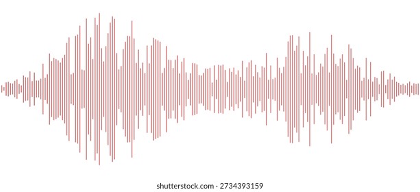Red color abstract equalizer shape design. Dotted music sound wave element. Audio radio signal visualization concept. Shining digital voice assistant line pattern. Song track sample player. Vector