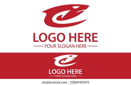 Red Color Abstract Hook Fish Shark Logo Design