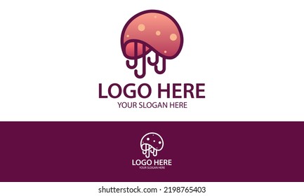 Red Color abstract jellyfish cartoon logo design