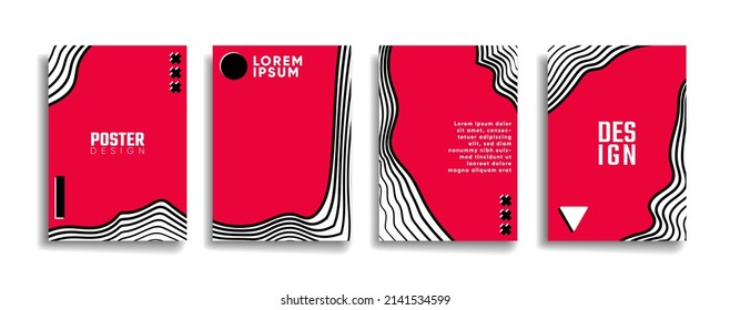 diseño de la cubierta de fondo del patrón de línea abstracta de color rojo. diseño de fondo moderno de color oscuro. plantilla de portada vectorial de afiches en blanco y negro rojo.
