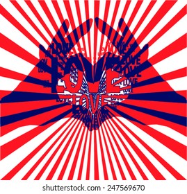 red color abstract lines hands become a heart illustration with together and 'love' words vector print pattern for valentines day, birthday, t shirt print.