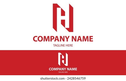 Red Color Abstract Negative Space Initial Letter H Logo Design