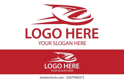 Red Color Abstract Predator Fish Fishing Hunt Logo Design