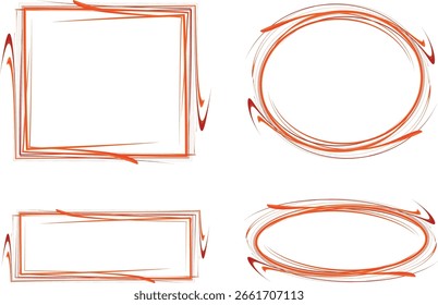 red color abstract scribble outlines frames shapes set
