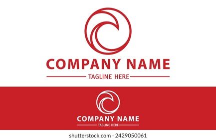 Red Color Abstract Simple Wave Line Art Logo Design