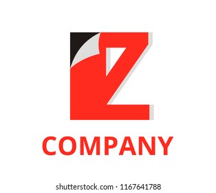 red color abstract sticker fold paper on corner logo graphic design idea illustration with modern clean style for any professional business company with initial type letter z on it