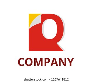 red color abstract sticker fold paper on corner logo graphic design idea illustration with modern clean style for any professional business company with initial type letter q on it