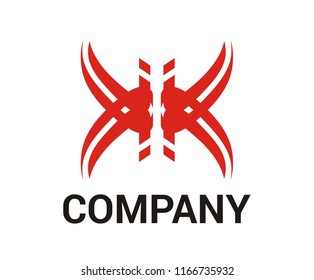 red color abstract tribal line art logo design illustration feel like traditional ethnic tribe pattern shape like letter x