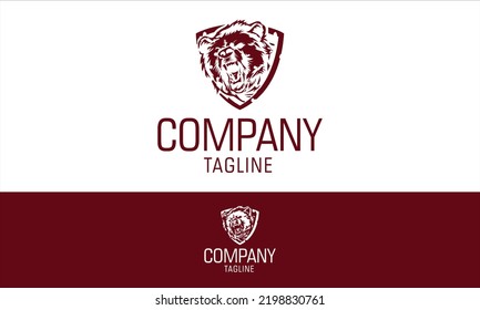 Red Color Angry Grizzly Bear Logo Design