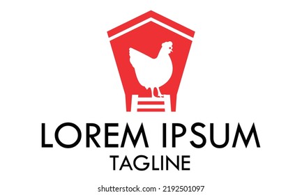 Red Color Animal Chicken Logo Design
