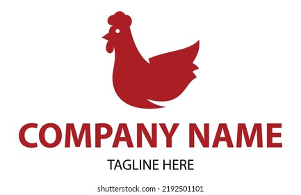 Red Color Animal Chicken Logo Design
